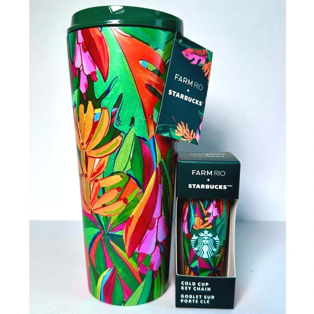 Starbucks x FARM Rio Banana Leaves 16oz Stainless Tumbler Keychain Set NWT Gift
